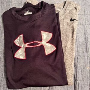 Two Men’s Athletic Shirts. Size Medium Nike Drifit and Under Armour Heat Gear